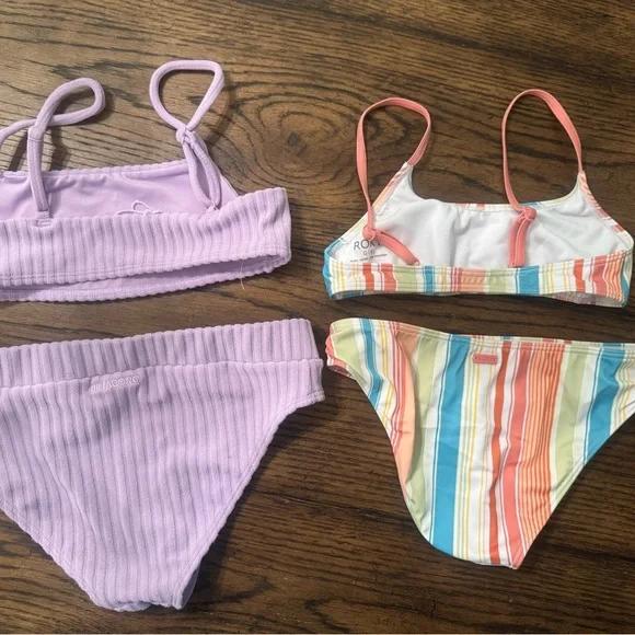 Brand new Youth bathing suit/bikini size 10. Purple Billabong and striped Roxy - Picture 2 of 4